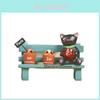 Cute Black Cat Sitting On Bench Watering Flowers Desktop Figurine With Planting Scene For Office Decor And Gift