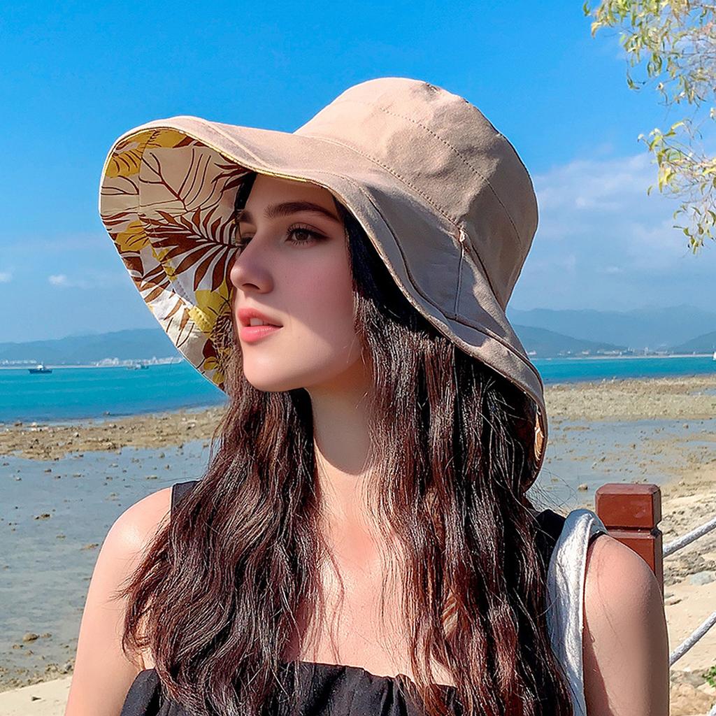 Outdoor Wide Brim Sun Hat, Double-Sided Floral Pattern Reversible Sun Protection Beach Hat, UV Protection Bucket Hat