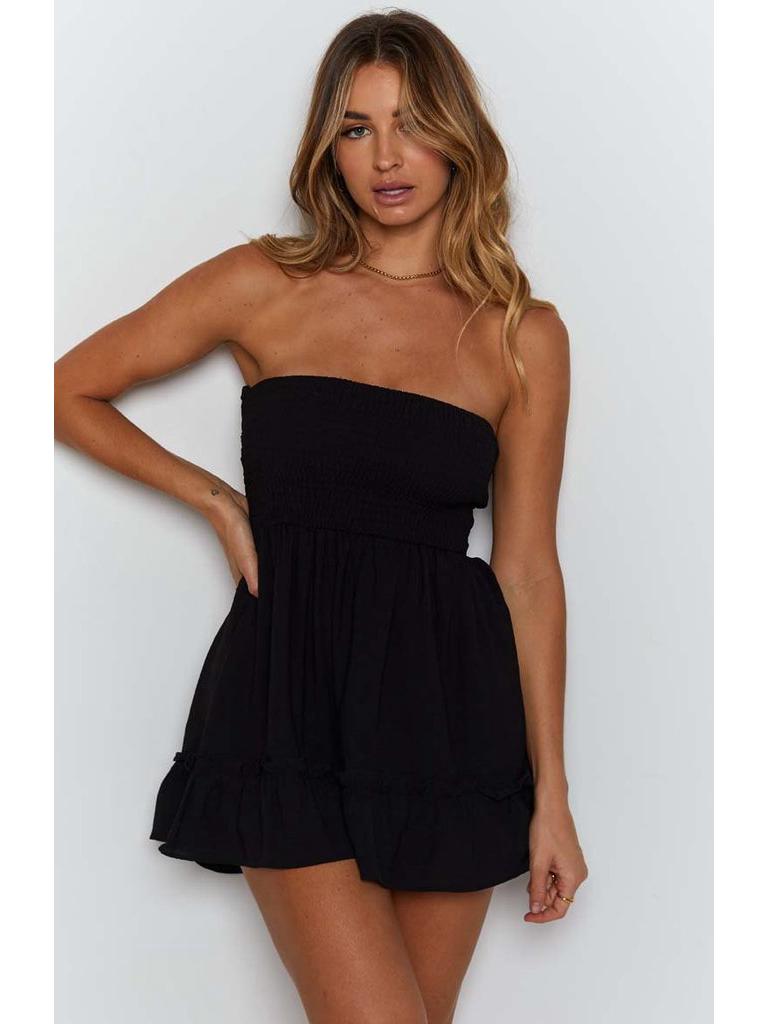 

Белое платье без бретелек с эластичной талией - Сексуальная открытая спина и оборка по подолу, Идеально для ночных клубов и повседневных летних мероприятий 2025 Extra Large чёрный