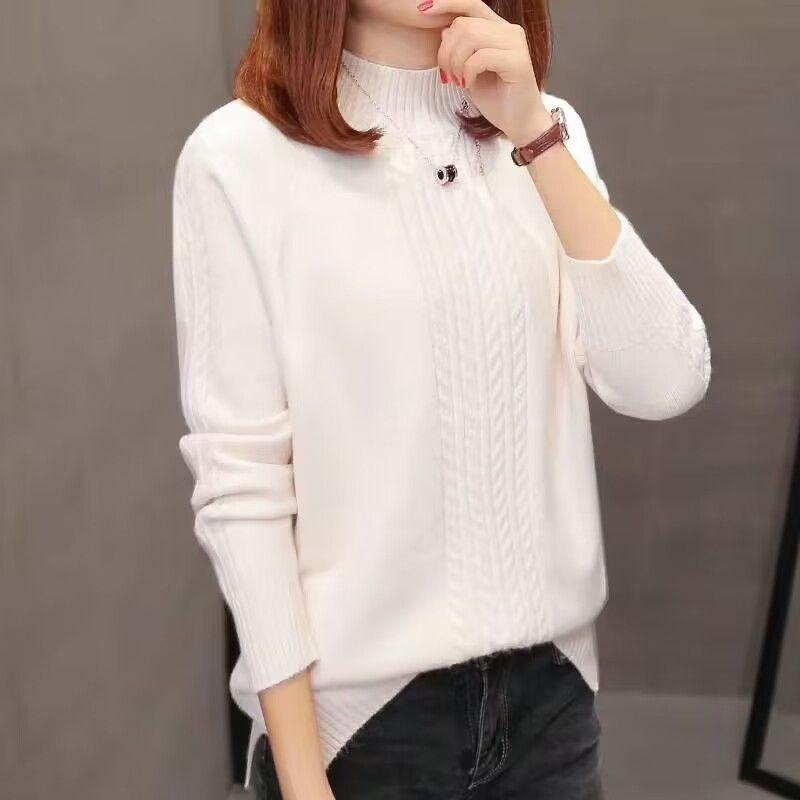 Autumn Warm Knitted Half Turtleneck Sweater Women Casual Soft Polo-neck Jumper Slim Knitted Sweater Winter  Elasticity Pullovers