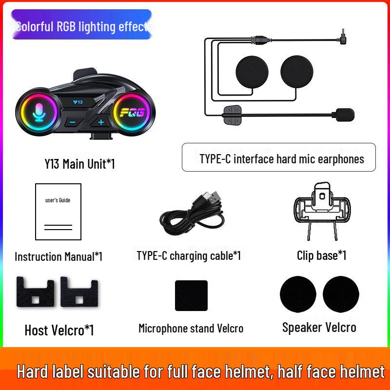 Y13 Bluetooth Motorcycle Helmet Headset - Waterproof, Noise Reduction, High Sound Quality Riding Gear.