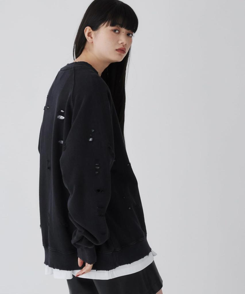 WEGO Unisex Distressed Pullover Solid Oversized Korean Size Black Men's Sweatshirt, Color, Layered, Silhouette, Streetwear, Style, Gift, Spring,