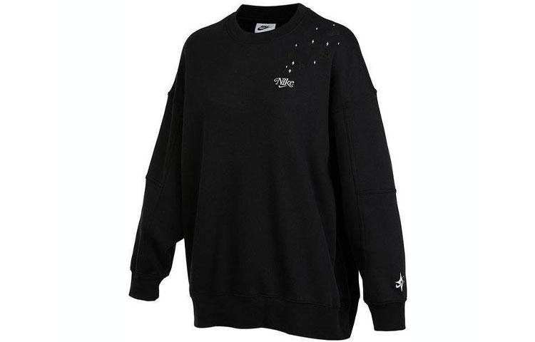 Nike Women ss Fleece Crewneck Long-Sleeve Sweatshirt Black FB1918-010 L