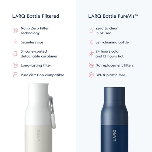 LARQ Granite White Bottle Filter - 500ml Water Bottle with Filter, Keeps Water Cold & Hot (Vacuum Flask), Removes Lead, Heavy Metals, Chlorine, and Ot