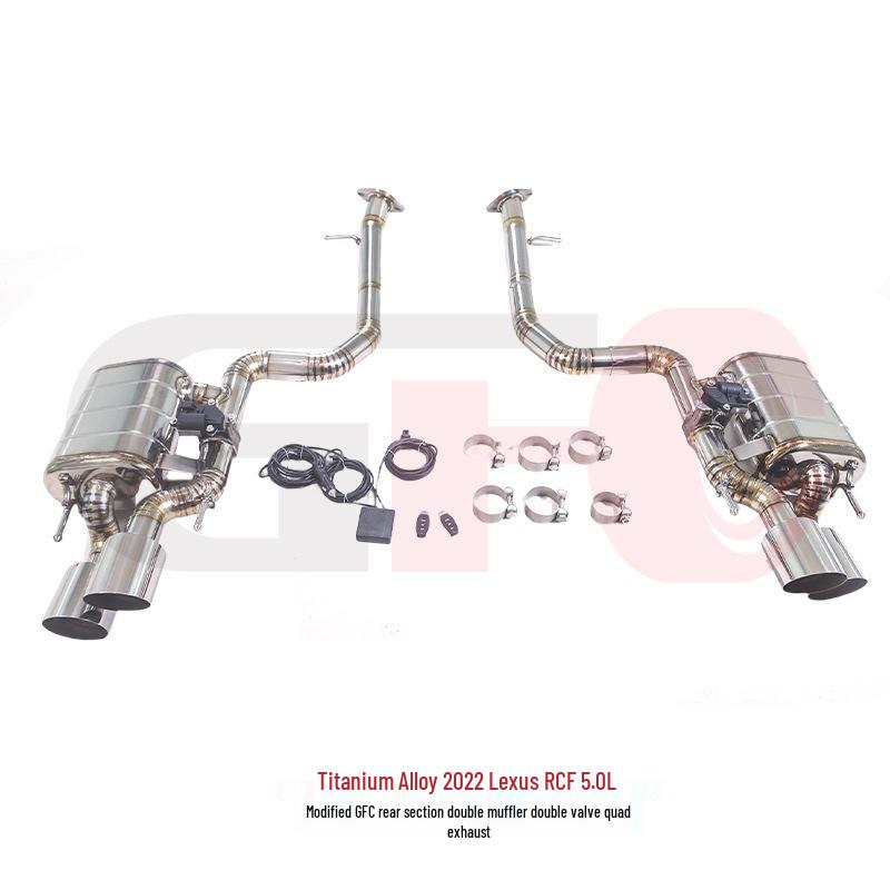 Enhance your 2022 Lexus RCF 5.0L with a titanium alloy dual-muffler, dual-valve quad-exhaust system.