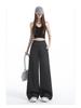 Women's Retro Grey Wide-Leg Suit Pants - Spring Casual, Versatile & Comfortable