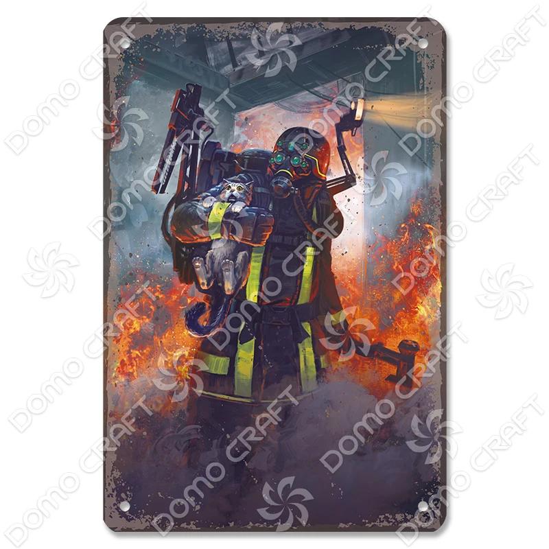 Vintage Fireman Tin Sign Metal Plate Classic Firefighter Movie Metal Poster Wall Decor for Garage Club Hotel Home
