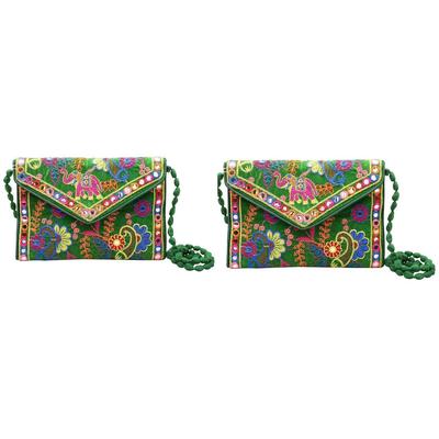 Clutch Bags for Women Jaipuri Rajasthani Handmade Embroidery Mirror Work Stylish Sling Bags for Women Cross Body Bags for Ladies and Girls - 22X16 Cm