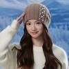 Rabbit Fur Pullover Knitted Hat Women Autumn and Winter Warm Wool Hat Fashion Pearl Headgear Outdoor