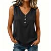 Women's Loose Fit Sleeveless V Neck Pullover Top Button Detail Casual Summer Blouse Lightweight Tank Shirt