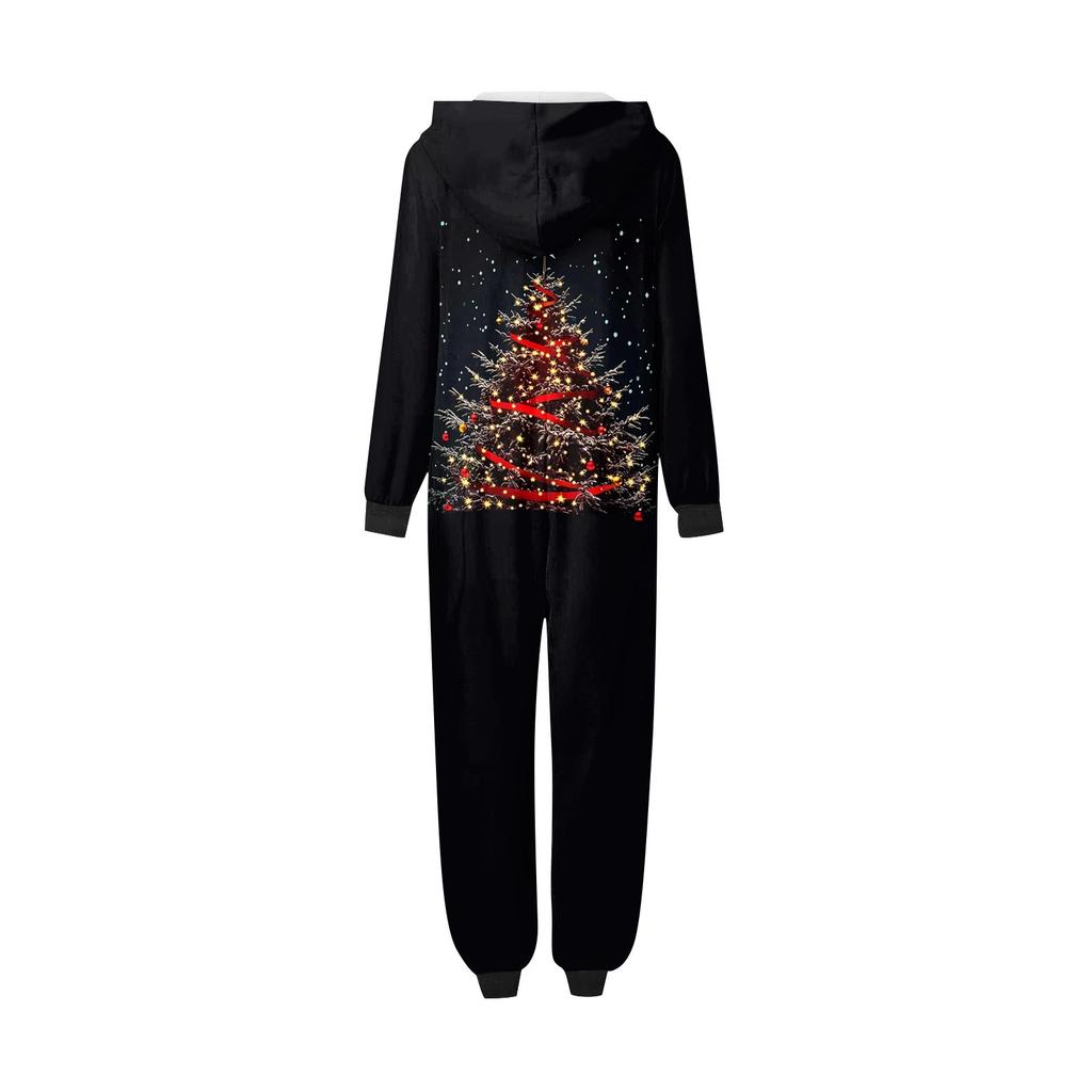 Weihnachtsdruck Eltern-Kind-Outfit Kapuzenreißverschluss Einteiliges modisches Heimanzug-Set
