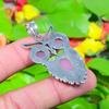 Owl- Pink Chalcedony Gemstone Handmade 925 Sterling Silver Pendant 1.97" S0H48