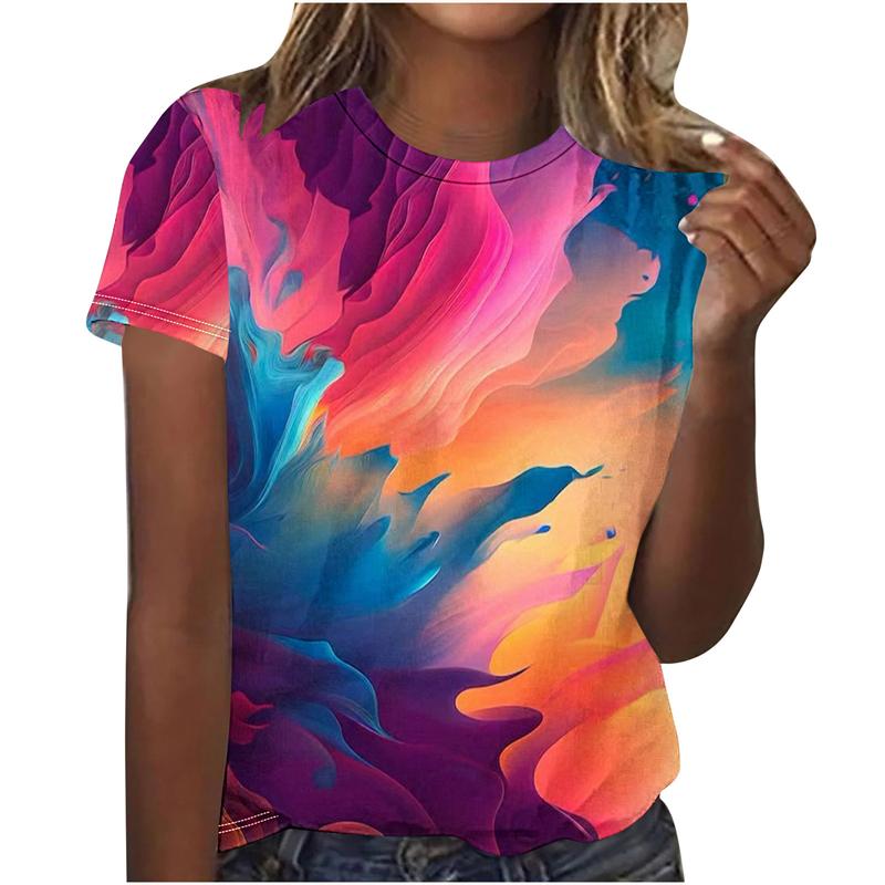 Summer Top Women Chroma Printed Women's T-Shirt Oversized T-Shirt Popular Clothes Women Clothing Short Sleeve Tee Female Shirts