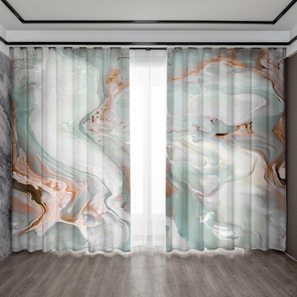 

2 шт. Шторы для украшения дома с зеленым мраморным фоном и карнизными шторами, кухня, кофейня, гостиная, балкон 75x166cm&Without mount