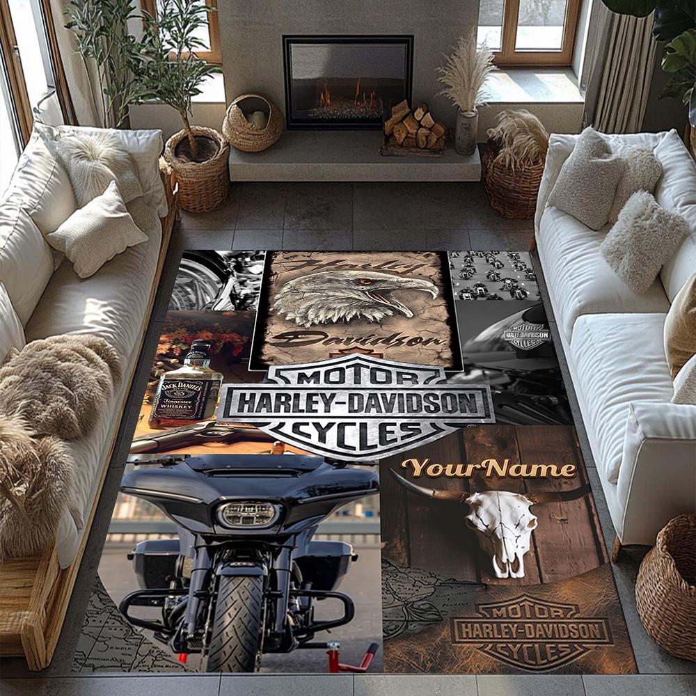 Harley-davidson Motorcycles Personalized Text Area Rug Perfect for Kitchen Dormitory Playrooms Hallway Anti-slip Rug Decorate Offices
