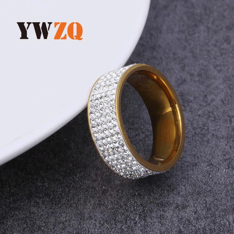 European & American Style Stainless Steel Ring with Soft Clay and Five-Row Diamond Inlay