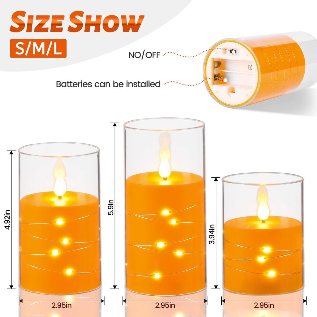 LED Electronic Candles PILLAR Orange Acrylic String Light Cover Three Home Atmosphere Romantic Party Christmas Festival