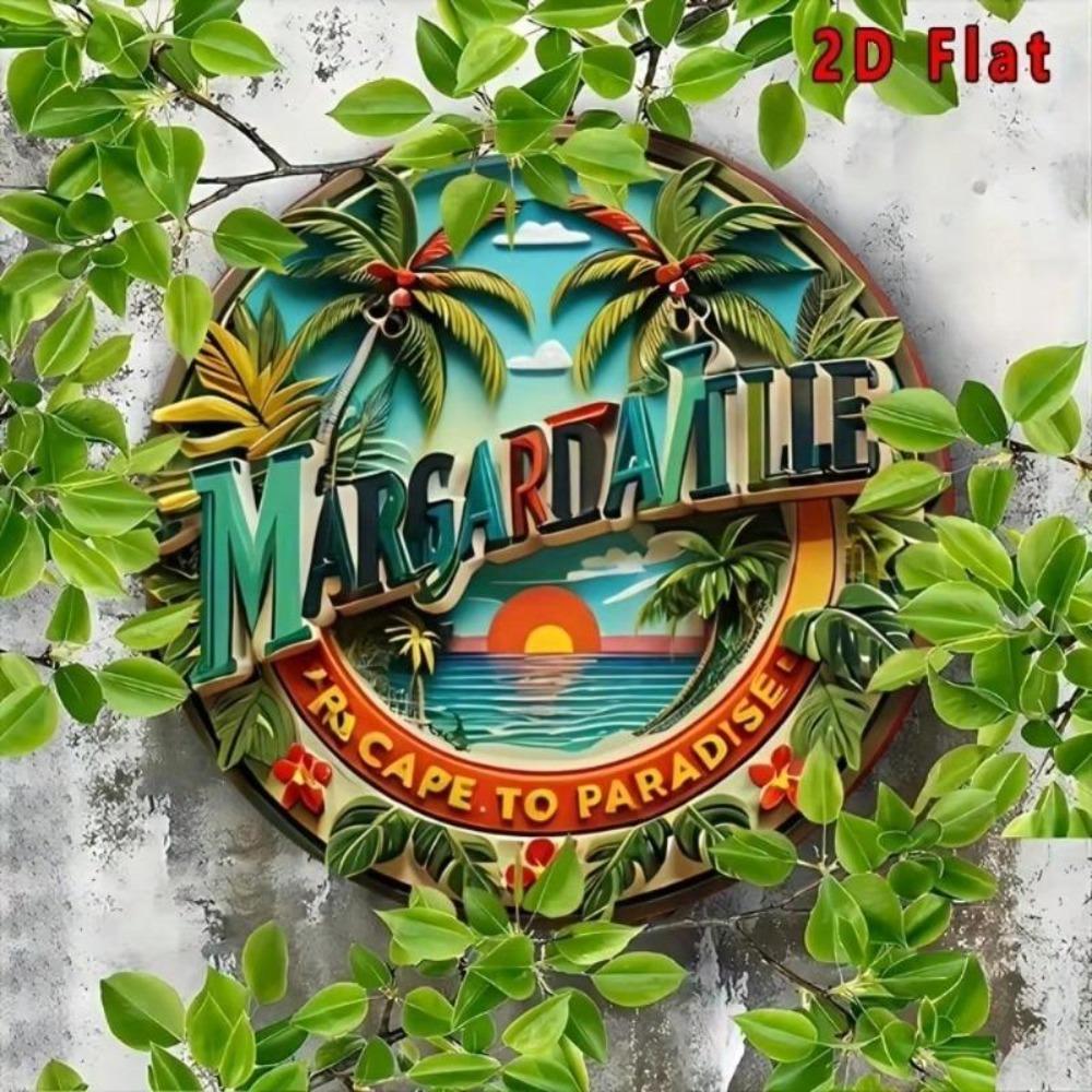 Metal Wall Art Vintage Aluminum Sign Round Decorative Plaque Margaritaville Paradise Cape Coastal Decor 2D Flat Single Piece
