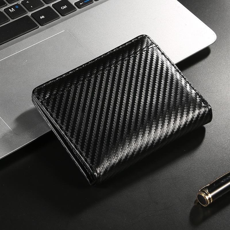 Men Carbon Fiber Wallet RFID Blocking Short Bifold Wallet Zipper Coin Pocket Card Holder Slim ID Window