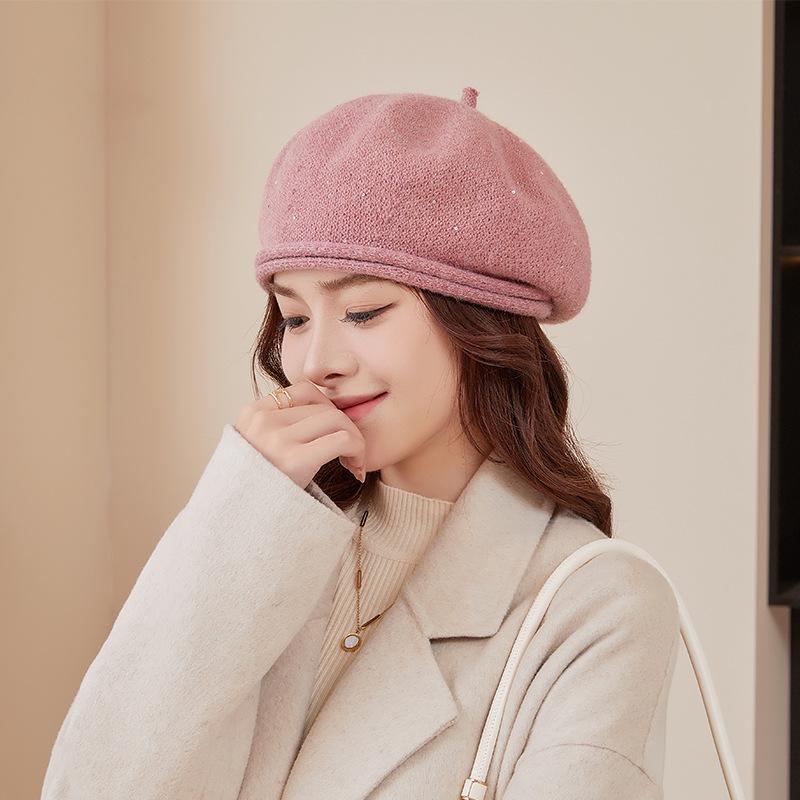 Béret pour femme Chapeau français classique - Béret élégant en laine noire pour fête Déguisement romantique sur le thème français