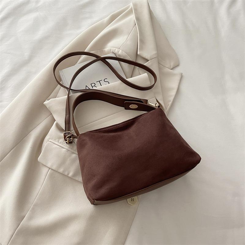 Retro Matte Suede Handbag Autumn and Winter New Trendy Shoulder Underarm Bag Suede Messenger Tote Bag