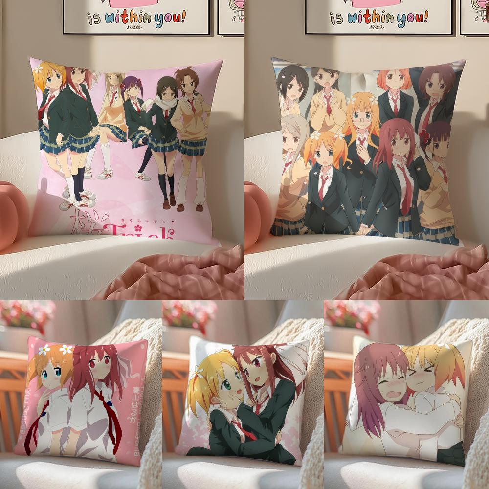 T-Trick Sakura Trick Pillow Yuri Anime Cushion Cover Linen Pillowcase Cover Soft Decor For Sofa Home Room