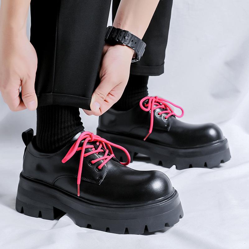 Derby Shoes High-end Round Head Black Platform Leather Shoes Men's Low-top Martin Boots Casual Leather Shoes 6115-R