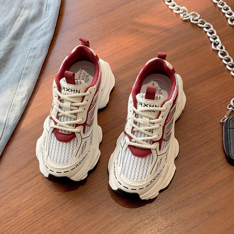 Campus Popular Red Dad Shoes Women 2025 Spring and Summer New Thick-soled Heightened Mesh Breathable Fried Street Sneakers