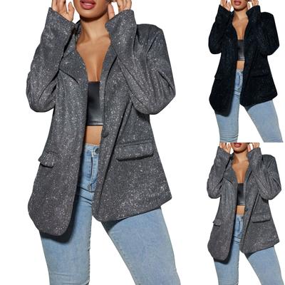 Women's Fashion Cardigan Lapel Long Sleeve Bright Shiny Casual Suit Jacket