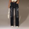 Damen High Waist Straight Loose Spitze Stretch Leichte Mode Jeans