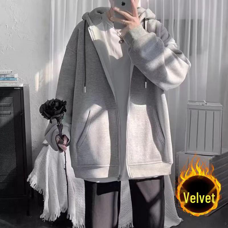 Herren Übergröße Fleecegefütterter Reißverschluss-Hoodie für Herbst und Winter