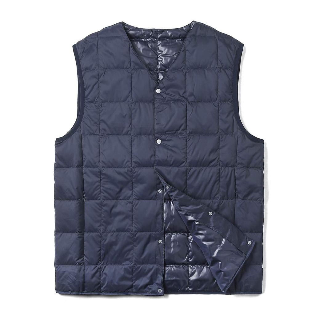 TAION Down Button Inner Down Men's V-Neck Vest, TAION-001 (Navy, L)