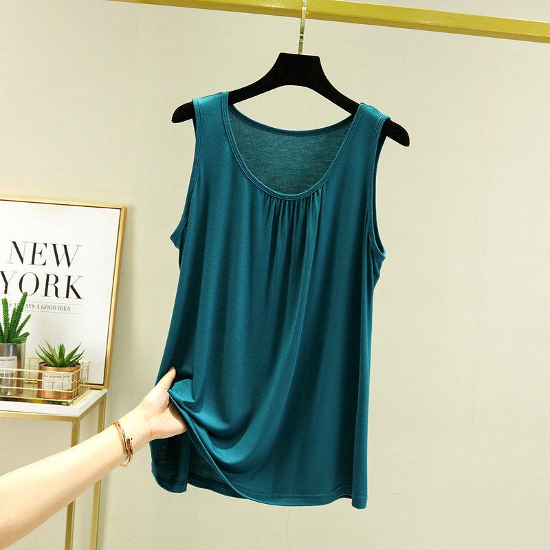 

Летний женский модальный плиссированный топ-жилет без рукавов большого размера 2022 XXL темно-зеленого