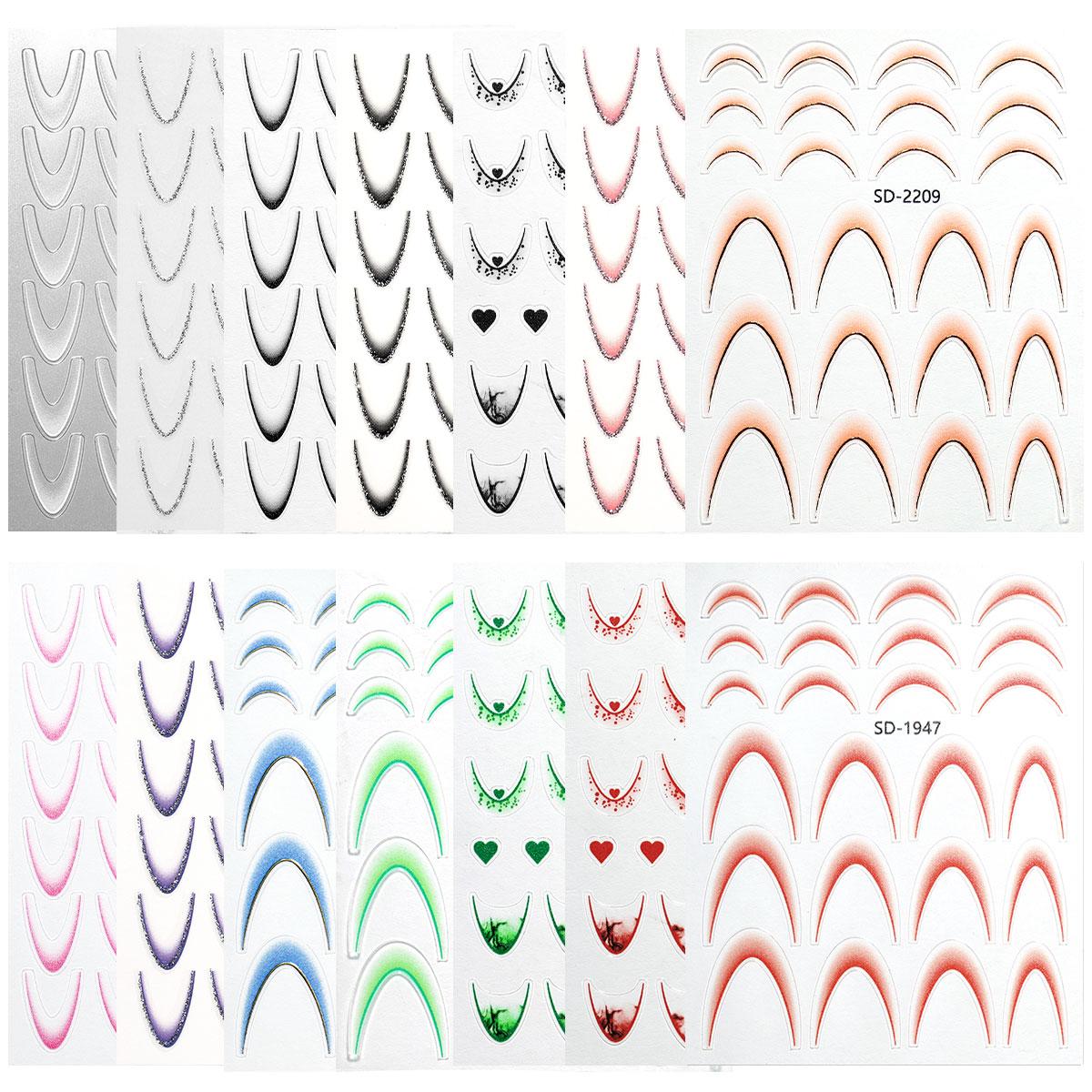 14PCS French Gradient Nail Sticker Set Nail Art Self-Paste Paper Gradient Color Line Design French DIY Decorative Mold Manicure