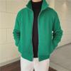 Men's Green Half-Turtleneck Knitted Cardigan with Stand Collar