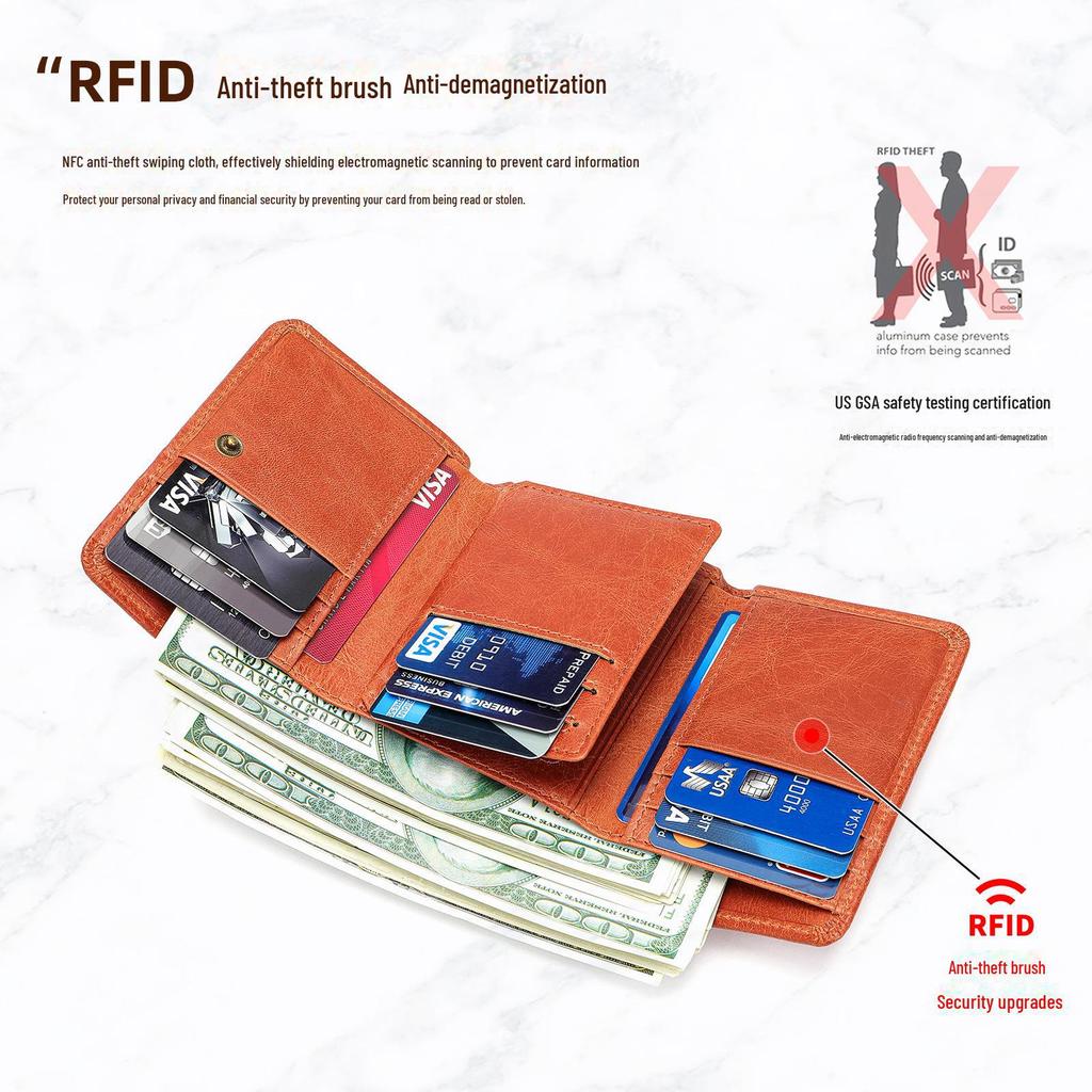 Erkek Retro Hakiki Deri Üç Katlı Hırsızlığa Karşı Cüzdan - El Yapımı, Geniş Kapasiteli, Çok Fonksiyonlu Bozuk Para Cüzdanı