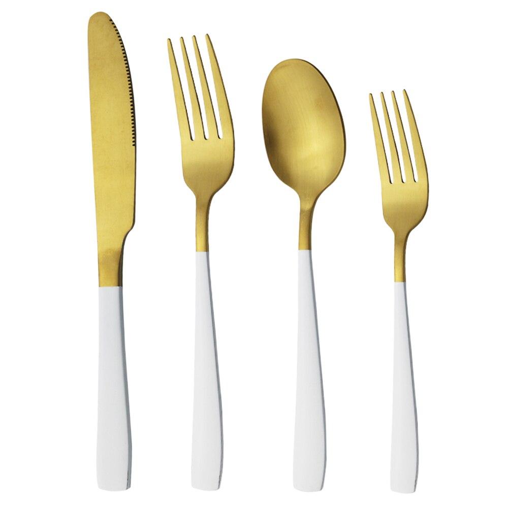 Matt 4stk Rose Gull Servise Rustfritt Stål Sett Knivgaffel Skje Dessertgaffel Bestikksett Servise Kjøkken Western Matsett