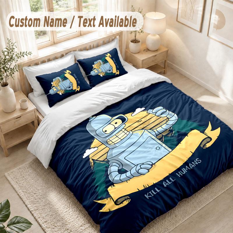 Futurama Bedding Set, 1 Duvet Cover & 2 Pillowcases Soft Comfortable Bedroom Home Textile Decor