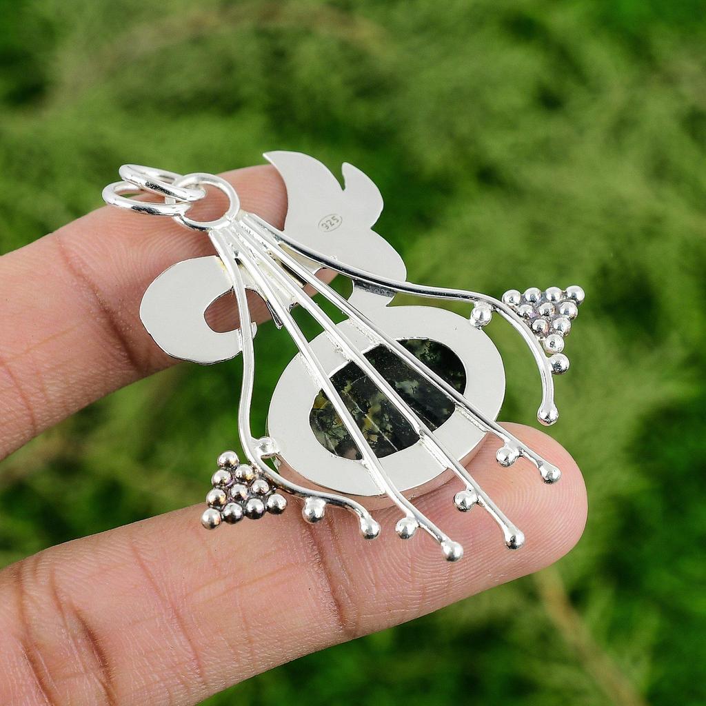 Daughters Day Deal Sterling Silver Oval Solar Moss Agate Stone Wedding Pendant