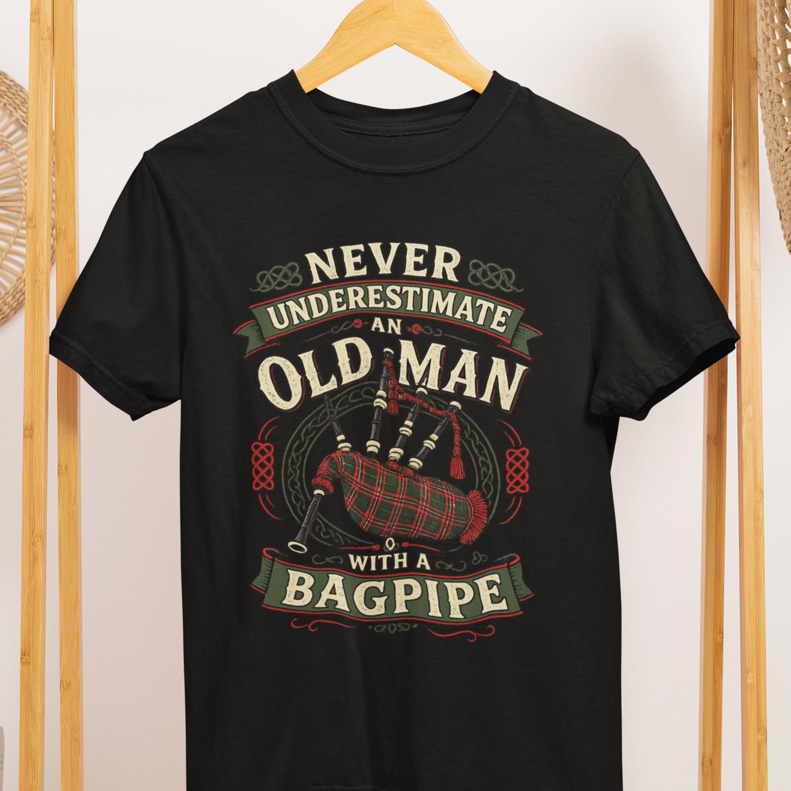 Vintage Bagpipe T-Shirt, Old Man Celtic Musician Tee XL