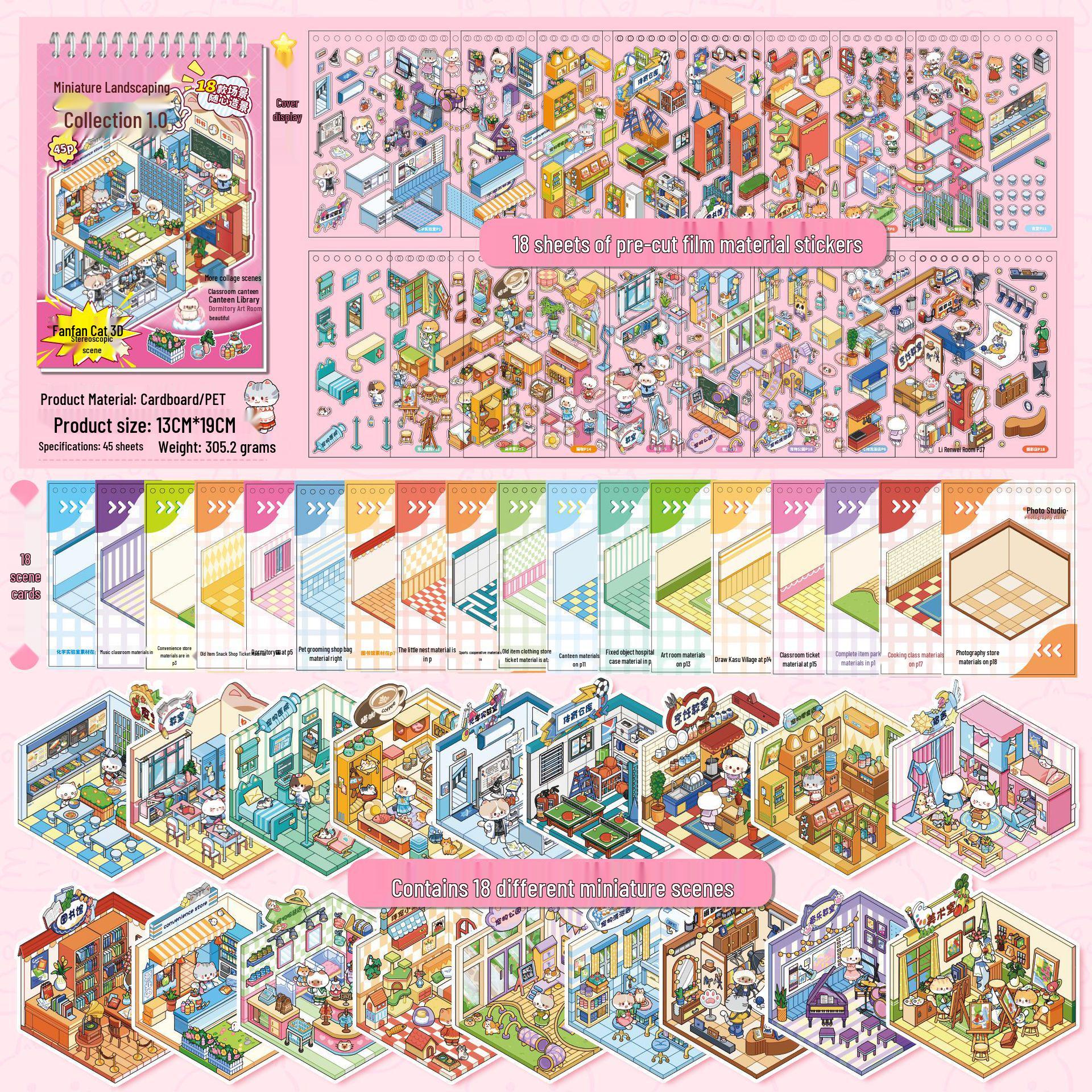 Yuxian Miniature Scenery Sticker Book: Fanfan Cat 2.0 DIY 3D Scene Journal