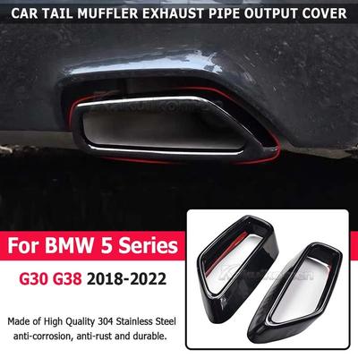 2PCS Throat Exhaust Pipe Cover For BMW 5 Series G30 G31 2018- Black Stainless Steel Exterior Modification Car Accessories