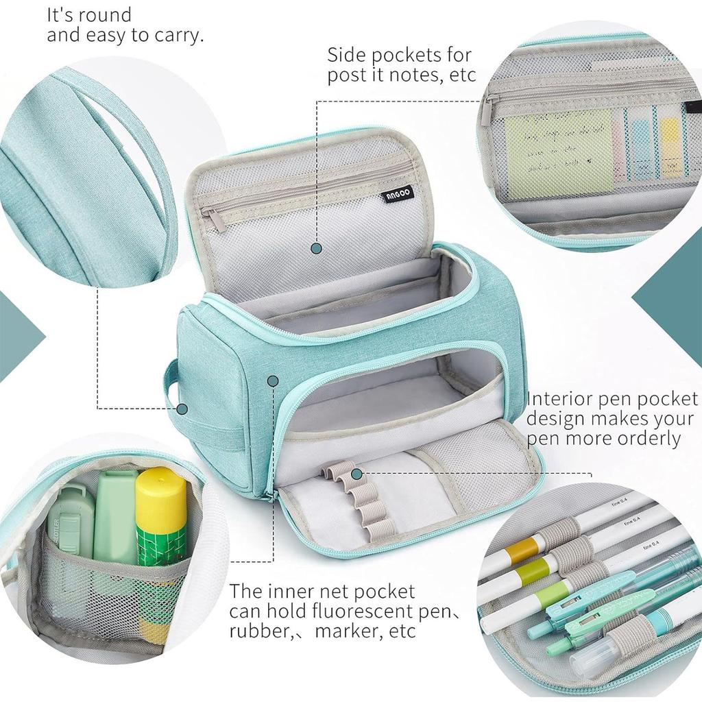 Multifunkční pouzdro na tužky Velkokapacitní dvouvrstvé pouzdro na pera Více přihrádek Plátěné pouzdro na pera pro studenty