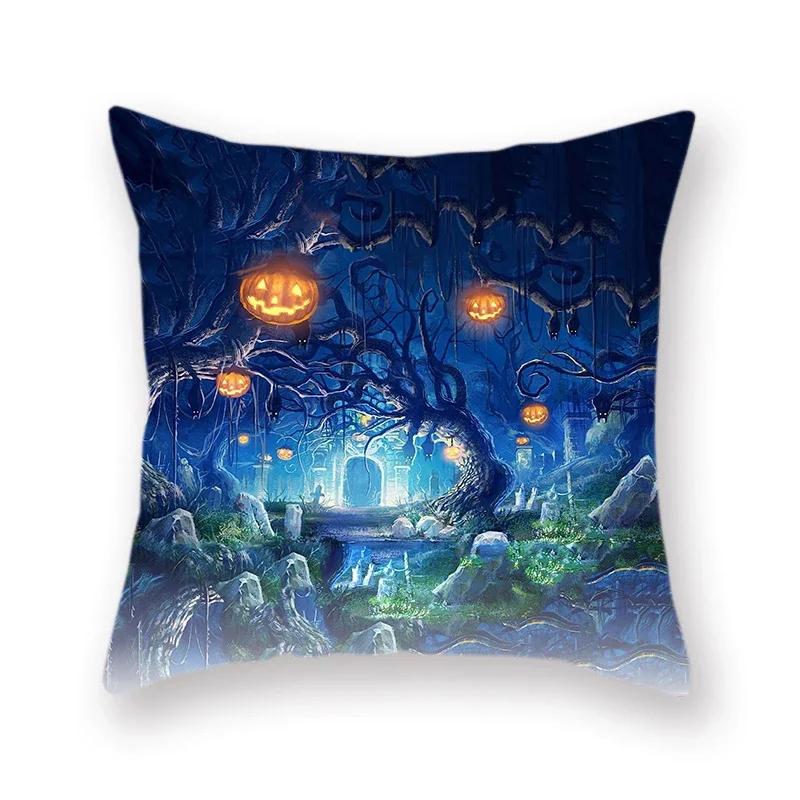 Halloween Carnival Pumpkin Black Cat Bat Print Polyester Pillowcase Sofa Square Decorative Cushion Cover 45X45Cm Fundas De Cojin