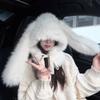 New imitation fox fluff hat children's autumn and winter enlarged version long rabbit ear hat scarf integrated neck cover hat women