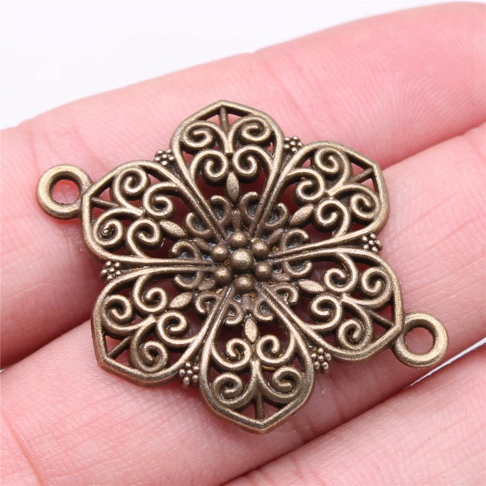 Flower Petal Connectors Botanical Themed Antique Bronze Zinc Alloy Jewelry Making Connect Charms Extender Connectors