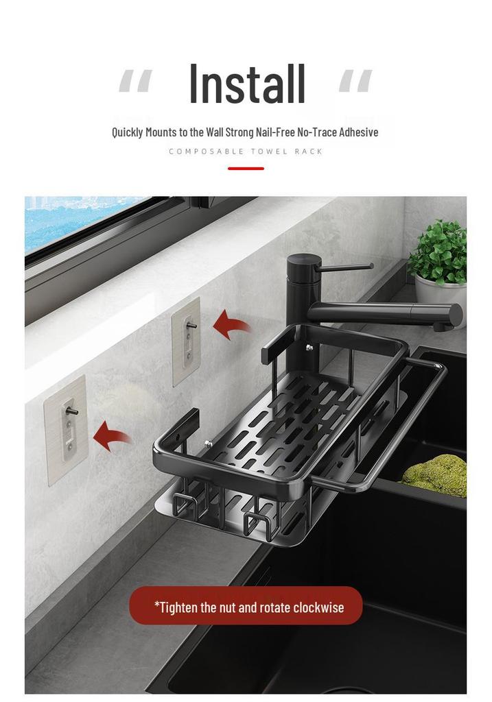 Wall-Mounted Kitchen Rack: No-Punch Seasoning Shelf & Draining Basket