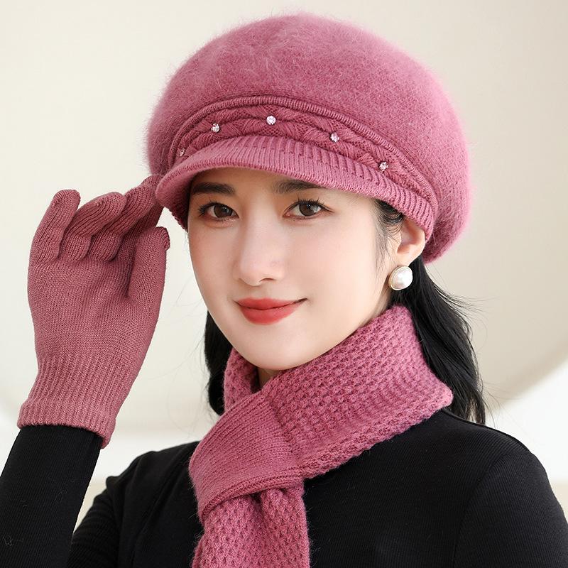 Knitted Hat Women's Fashion with Plush Windproof Duck Tongue Knitted Hat Middle Aged and Elderly Grandma Hat