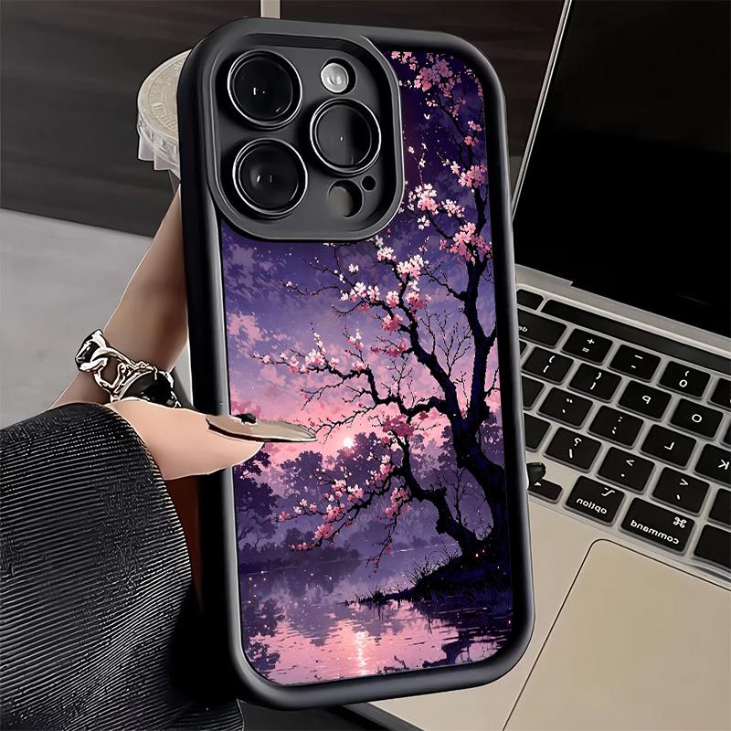Handyhülle für iPhone 17 Air 16E 15 16 Pro Max Traumhafter Nacht-Kirschblütenbaum-Cover 14 Plus 13 12 Mini Weiche Schale Silikon Lustig