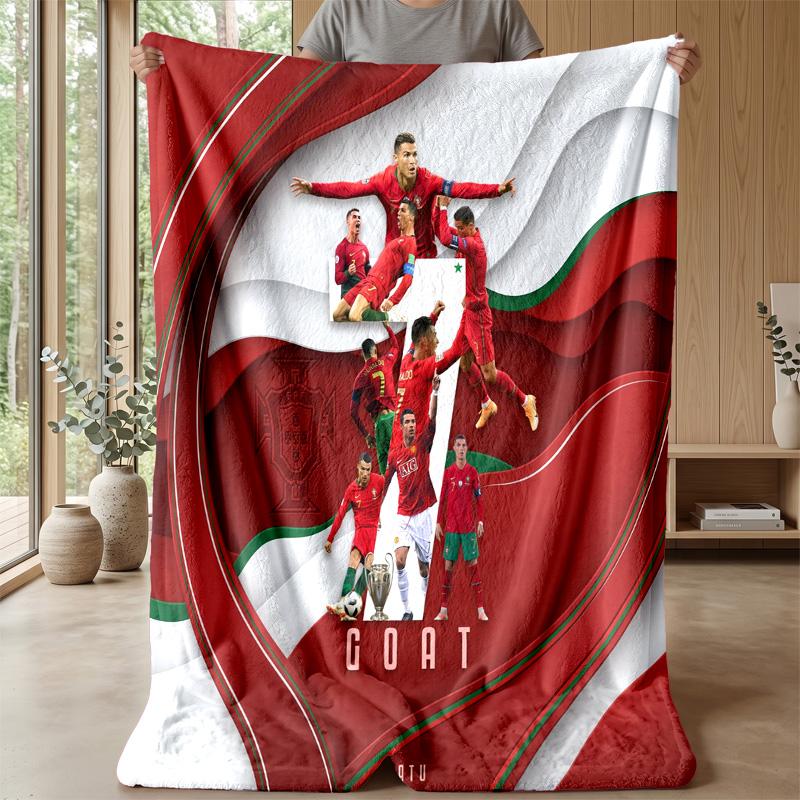Portugal Football Printed Flannel Blanket Skin Friendly Warm Decorative Throw for Indoor Couch Bed Daily Use